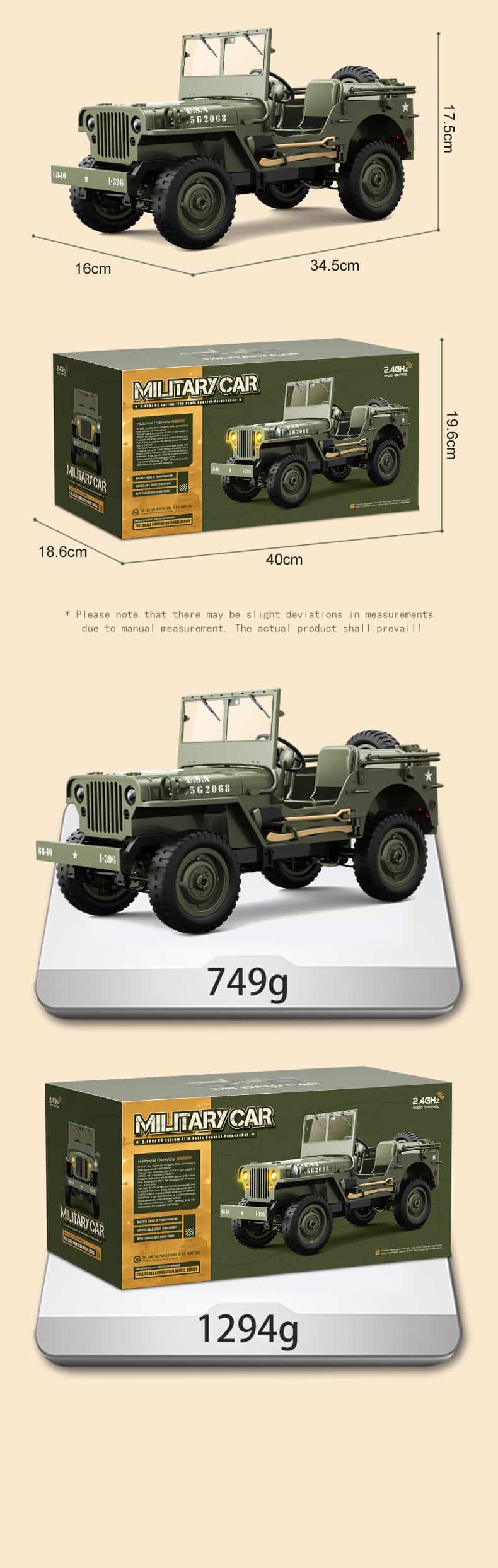 JJRC C8815 / 1/10 Scale 4WD RC Fun Car Willys Model