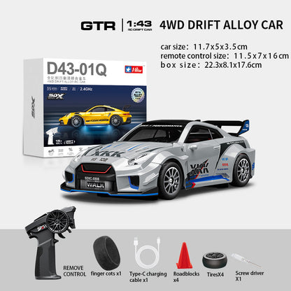 Hstar D43-02Q 1/43 4WD Alloy Drift RC Car – GTR Style, Full Proportional Control, Gyro, Dual-Speed, LED Lights & Type-C Charging