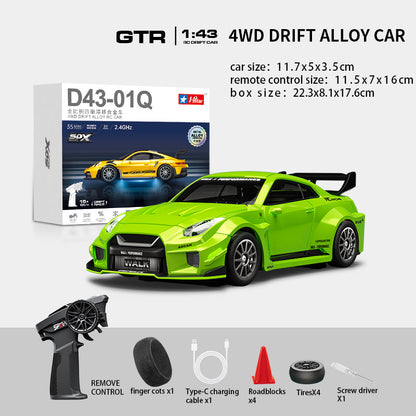Hstar D43-02Q 1/43 4WD Alloy Drift RC Car – GTR Style, Full Proportional Control, Gyro, Dual-Speed, LED Lights & Type-C Charging