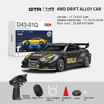Hstar D43-02Q 1/43 4WD Alloy Drift RC Car – GTR Style, Full Proportional Control, Gyro, Dual-Speed, LED Lights & Type-C Charging