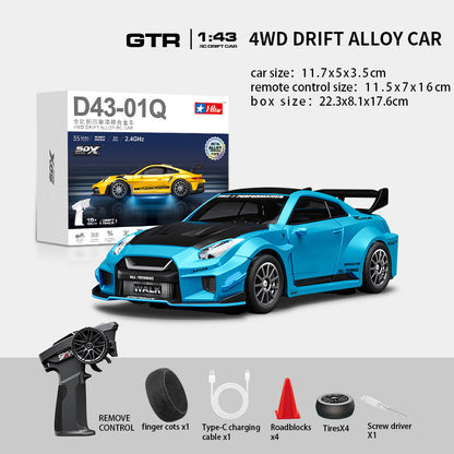 Hstar D43-02Q 1/43 4WD Alloy Drift RC Car – GTR Style, Full Proportional Control, Gyro, Dual-Speed, LED Lights & Type-C Charging