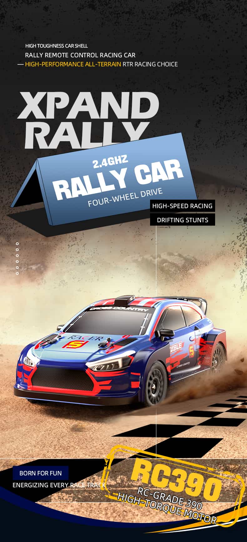 JJRC C8828 / 1/14 Scale 4WD Rally RC Car With Drift Wheels