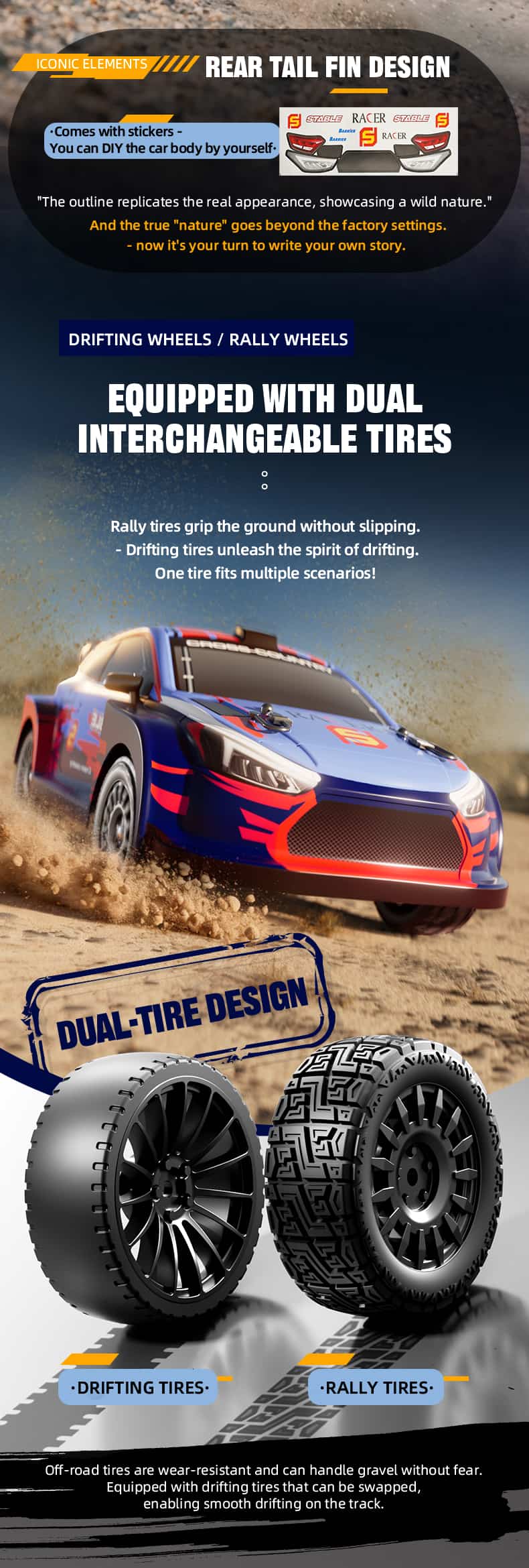 JJRC C8828 / 1/14 Scale 4WD Rally RC Car With Drift Wheels