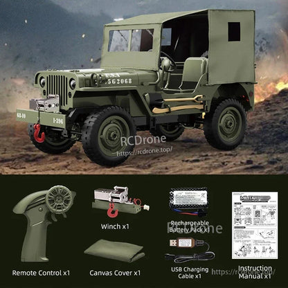 JJRC C8815 1/10 WILLYS JEEP RC Car, JJRC C8815 1/10 scale 4WD RC Willys Jeep with 2.4G remote, winch, battery, charger, and accessories included.