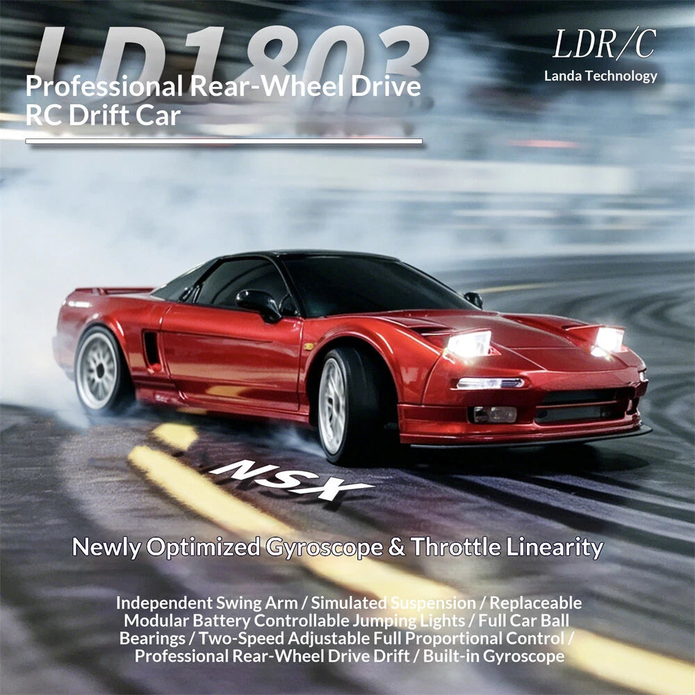 (IN Stock) New LDRC 1803 RTR 1/18 2.4G RWD NSX Drift RC Car with ESP Gyro Flip LED Light Modular Battery