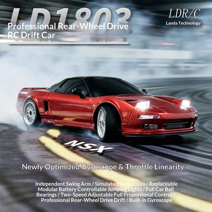 (IN Stock) New LDRC 1803 RTR 1/18 2.4G RWD NSX Drift RC Car with ESP Gyro Flip LED Light Modular Battery