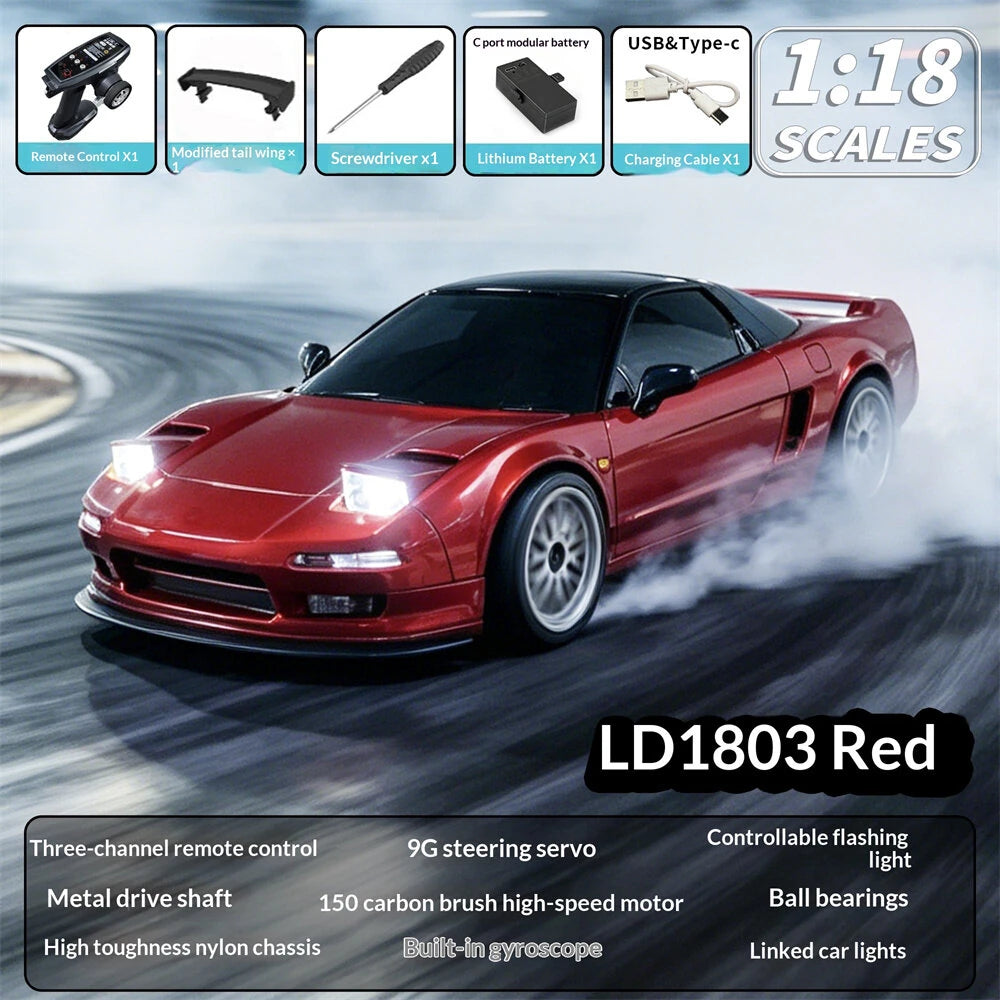 (IN Stock) New LDRC 1803 RTR 1/18 2.4G RWD NSX Drift RC Car with ESP Gyro Flip LED Light Modular Battery