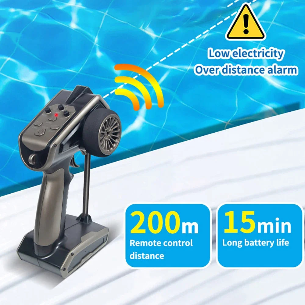 JJRC TY725 RC Boat, 200m remote control distance, 15min battery life, low electricity and over distance alarm.