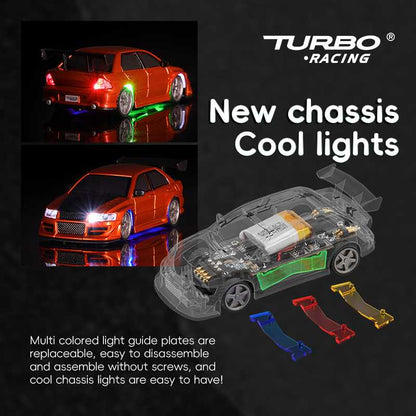 Turbo Racing C76 1:76 Classic Red 2.4G 4CH 2WD LED Lights Mini RC Sport Drifting Car